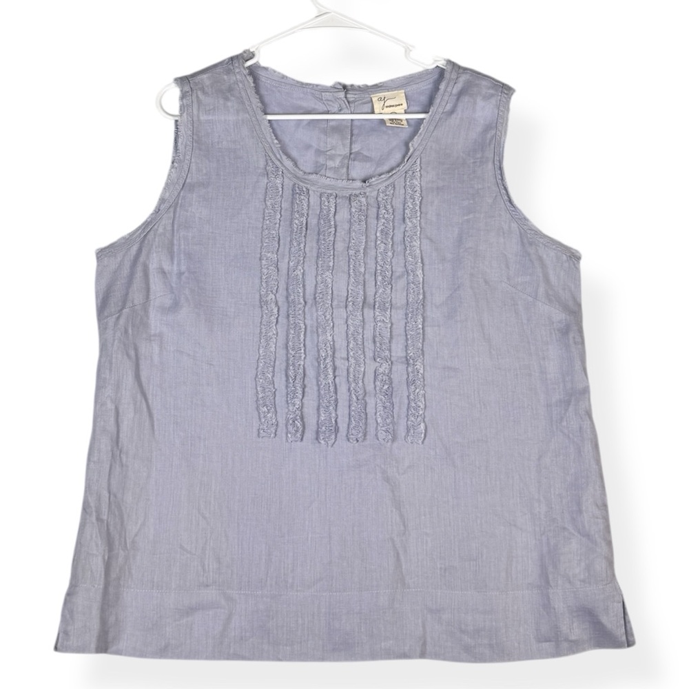 Andrea Jovine Linen Top Womens XL Frayed Detail Boho Classic Light Blue